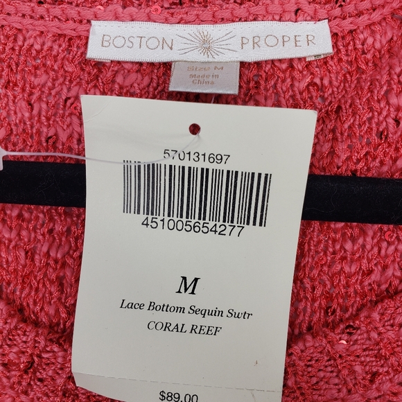 Boston Prosper Lace Bottom Sequin Sweater Coral Size Medium NWT - Picture 4 of 5
